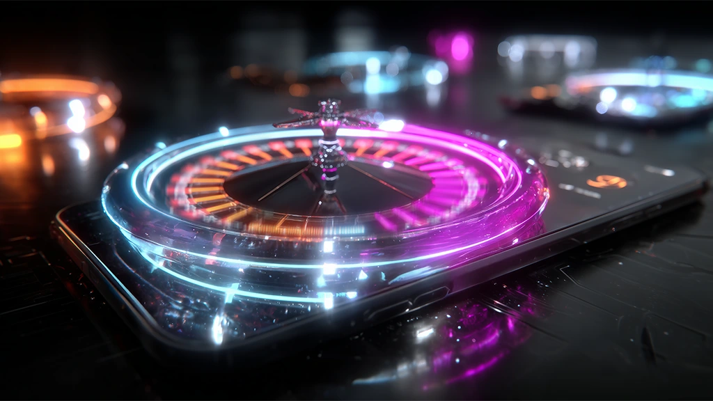 Mobile roulette wheel spinning on a smartphone