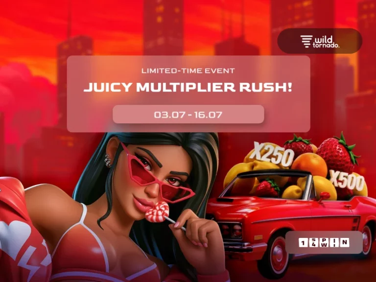 Juicy Multiplier Rush promotion by 1spin4win at WildTornado casino
